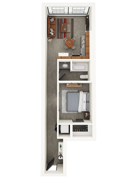 Floor plan for 1 bed, 1 bath, 522 sqft